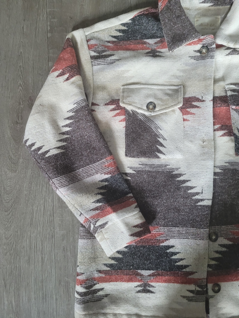 Aztec Print Button-Up Shacket - Cream, Gray & Rust - Picture 3 of 5